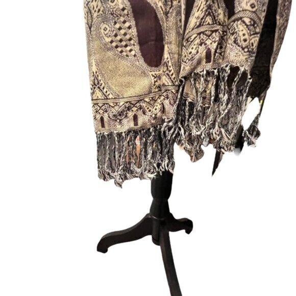 Pashmina Paisley Scarf Shawl Wrap Neutrals Fringe BOHO Preppy Coastal 26 x 74" - Picture 4 of 6